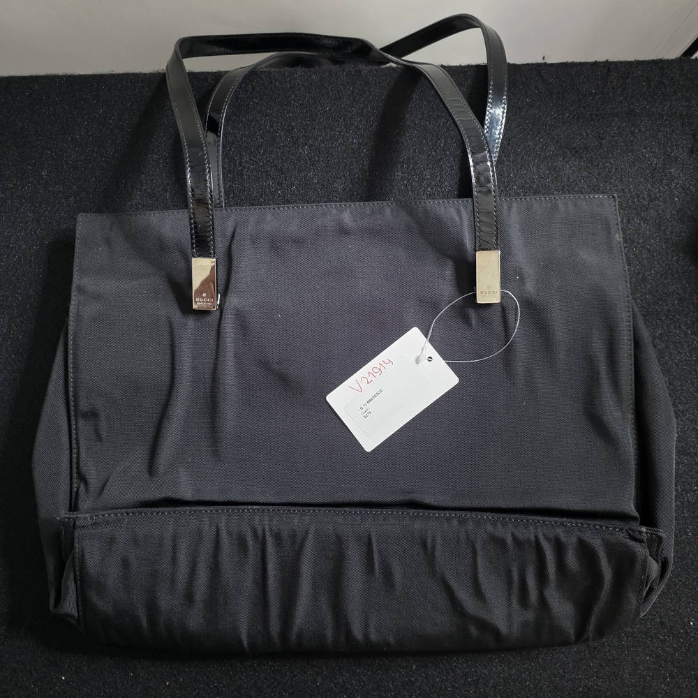 Gucci Black Fabric Tote with Silver Hardware